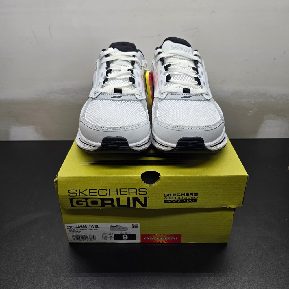 Skechers Mens GO RUN Consistent 2.0 Silver Wolf White Silver 220868WW Size 9 EW